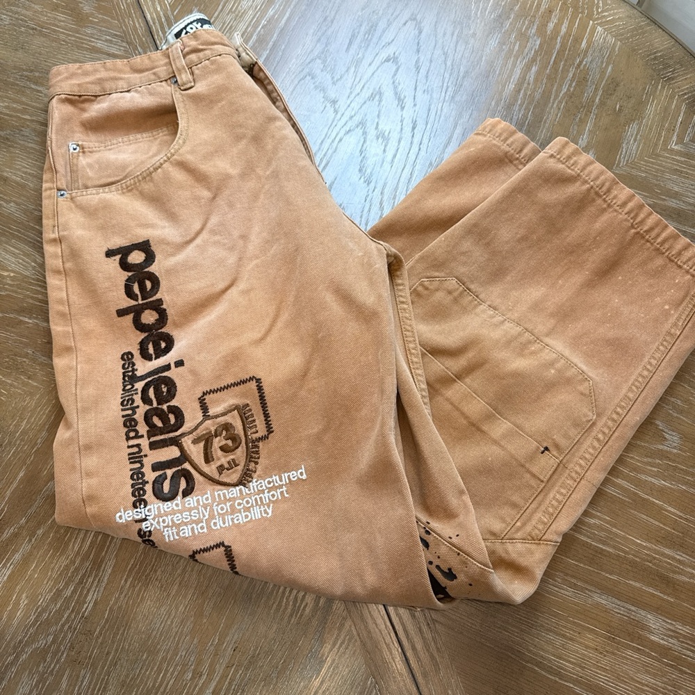 Vintage Pepe Jeans tan Brown Graphic Cargo Pants London